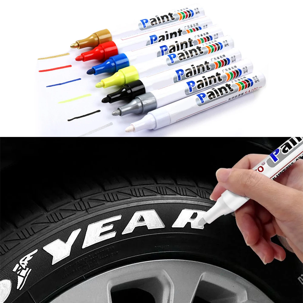 

1pcs White Waterproof Cars Wheel Tire Oily Mark Pen Auto Rubber Tyre Paint Pen Cd Metal Permanent Paint Marker Graffiti Touch Up