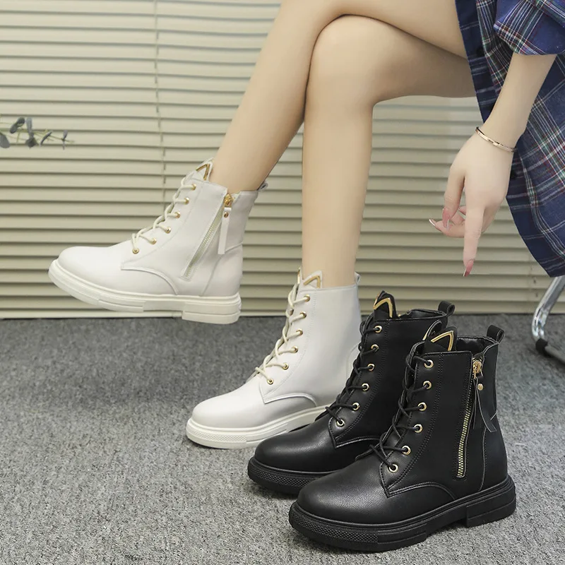 

Ankle Boots for Women 2022 Autumn Motorcycle Boots Thick Heel Platform Ankle Shoes Woman Slip on Round Toe Fashion Winter Boots