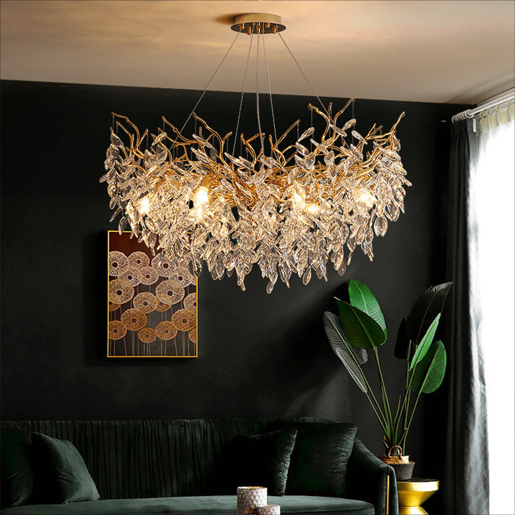 

French Luxury Modern Chandelier Simple Villa Duplex Floor Light Decorative American Branch Living Room Crystal Led Pendant Lamps