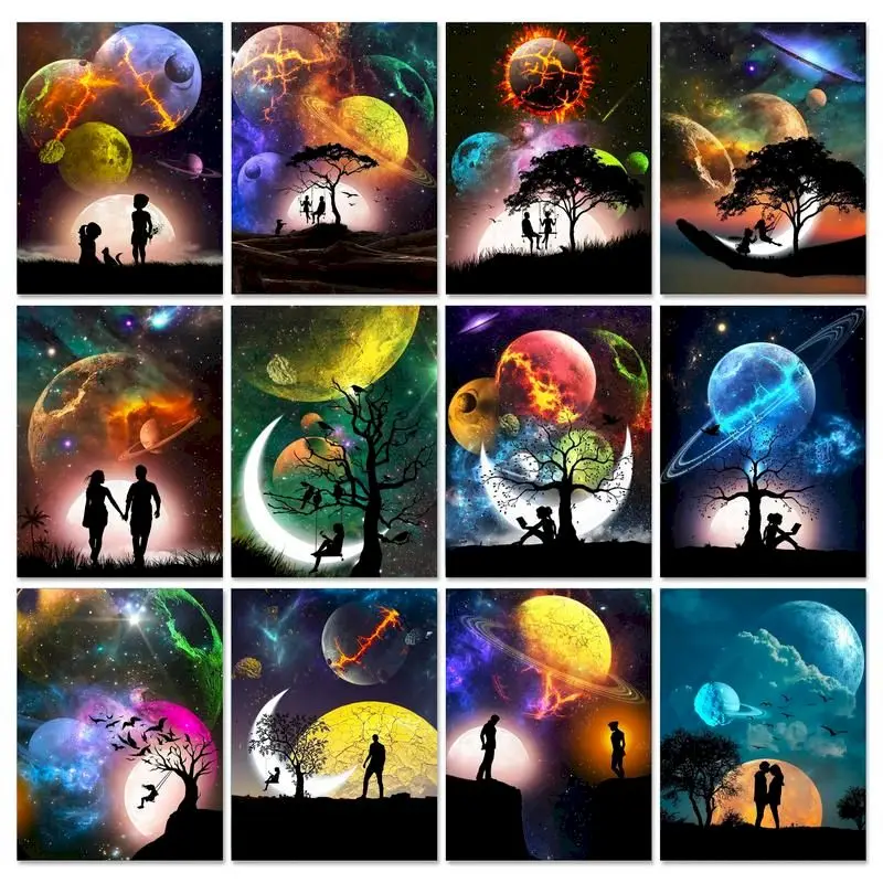 

GATYZTORY 60x75cm Frame Diy Paint By Numbers For Adults Handiwork Moon Scenery Paintings On Number Modern For Home Decors