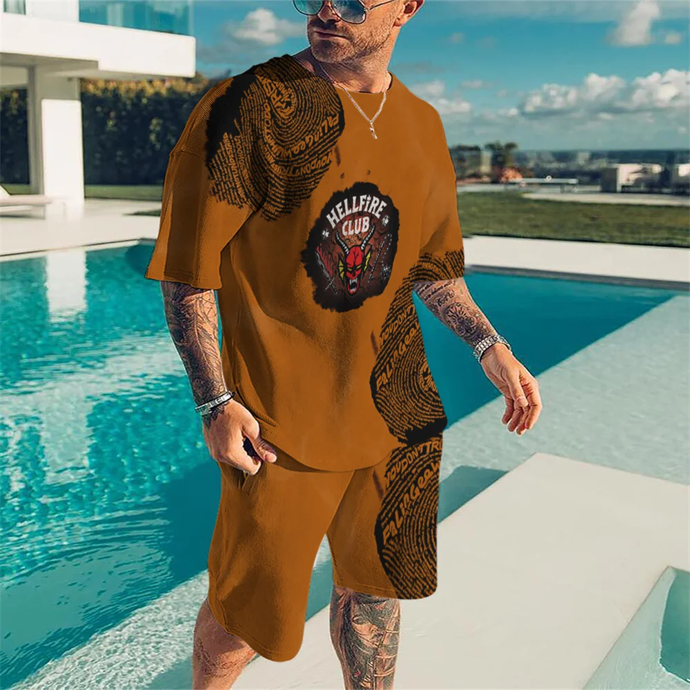

2022 Hellfire Club Men's T-shirts Sets Oversized Tracksuits Stranger Things T Shirt for Men Two-Piece Men Clothing Shorts Suit