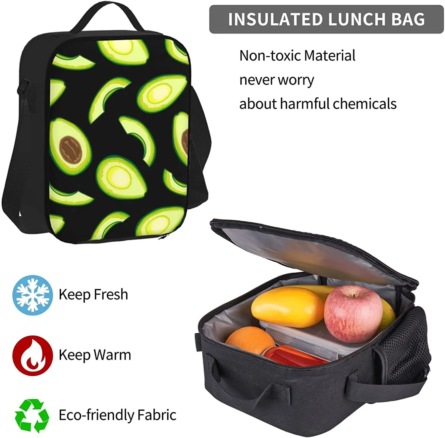 Black Backpack Set 3-Piece Teen Boys Girls Backpack Messenger Lunch Bag Pencil Case Set