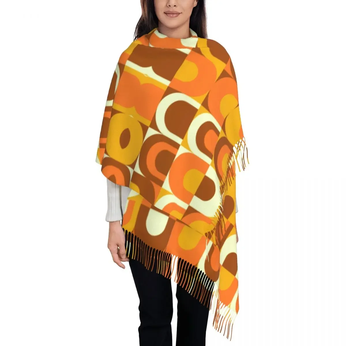 Ретро-шарф с рисунком в оранжево-коричневых оттенках женский и мужской роскошный