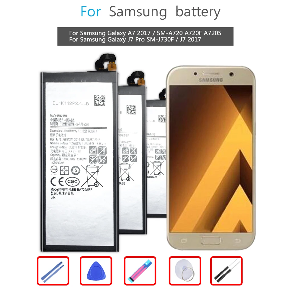 

EB-BA720ABE 3600mAh Battery For Samsung Galaxy A7 2017 / SM-A720 A720F A720S / J7 Pro SM-J730F / J7 2017 Mobile Phone Battery