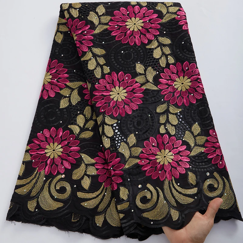 

Black Swiss Lace Fashion African Lace Fabric 5Yards Cotton Lace Fabric 2022 High Quality Swiss Voile Lace For Dress Y3000