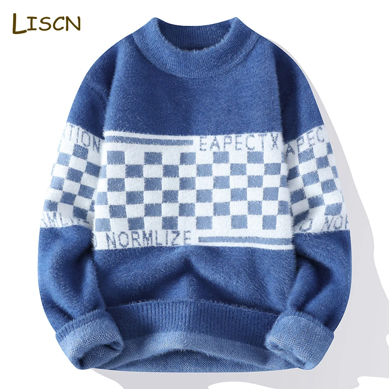 

Мужской Зимний пуловер, свитер с высоким воротником, новая Корейская Зимняя мода, повседневный флисовый свитер, теплый вязаный свитер с принтом для мужчин