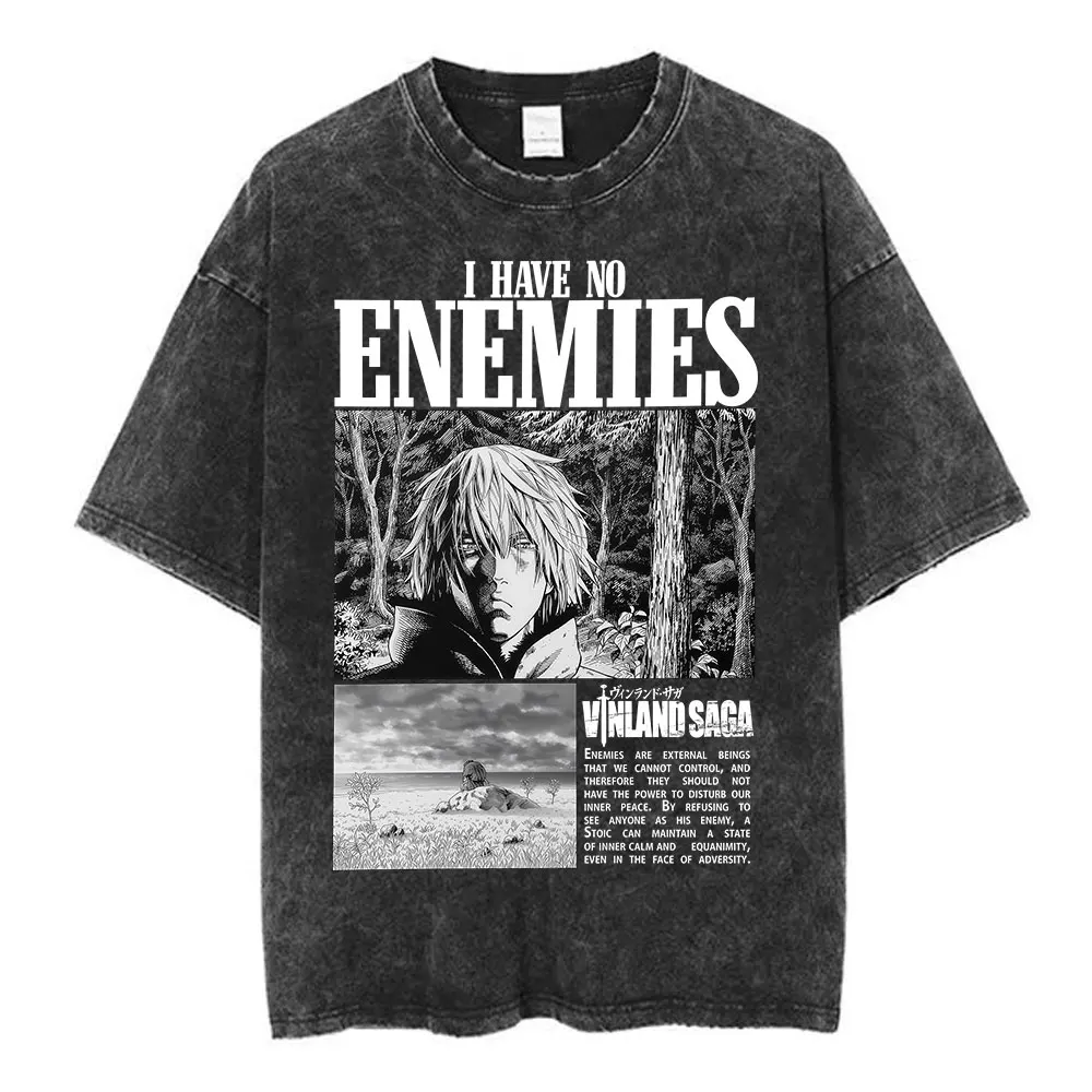 Фото Винтажная потертая футболка в стиле аниме Vinland Saga Thorfinn Karlsefni, мужская и женская одежда, модные уличные повседневные хлопковые футболки большого размера №4