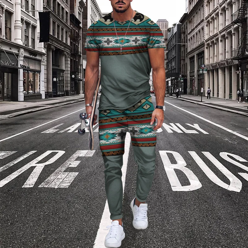 New Tracksuit Suit Colorful Series Short Sleeves And Trousers Outfits 3D Printed Breathable Casual 2 Piece Sets 2022 Mens Summer