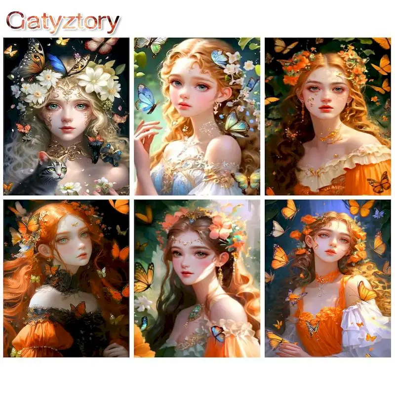 

GATYZTORY Butterfly Woman Pictures By Numbers Kits For Adults Handpainted Paint Kit Frameless Oil Painting By Number For Wall Ar