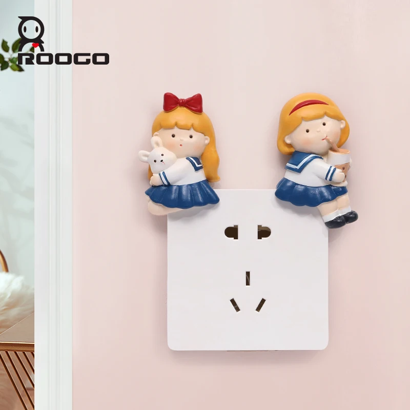 

Roogo Cute Cartoon Girl Switch Sticker Removable 3d Shape Anna Diary Resin Home Decor Bedroom Living Dining Room Wall Ornaments