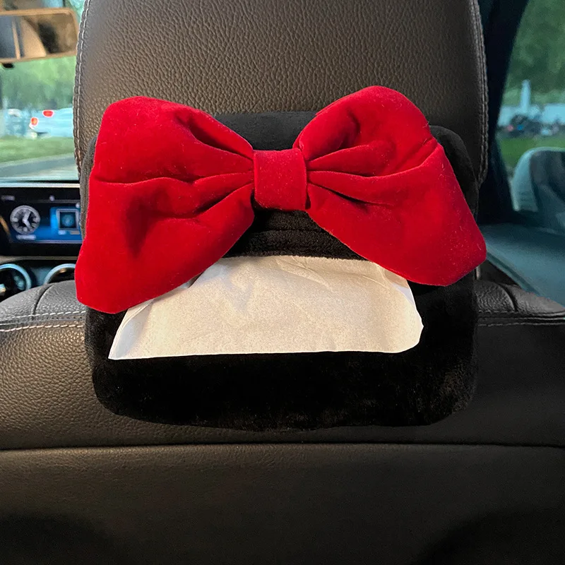 

Cute Cartoon Bowknot Car Tissue Box Plush Napkin Holder Universal Auto Home Room Paper Case Animal Decoration Bracket