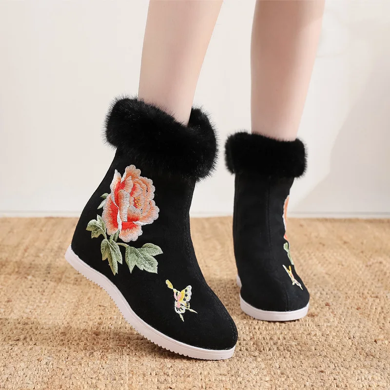 Женские ботинки на высоком каблуке зимняя обувь сапоги женские с круглым носком