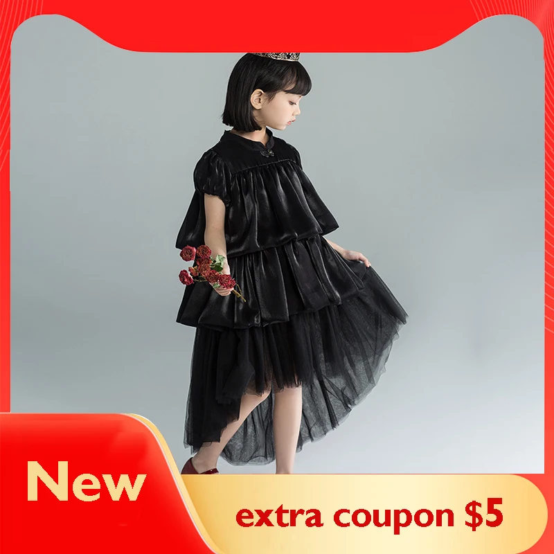 

Elegant Girls Puff Sleeve Dresses For Bridesmaid Wedding Dress Kids Birthday Party Tutu Tulle Prom Gown Children Clothes 3-12Yrs