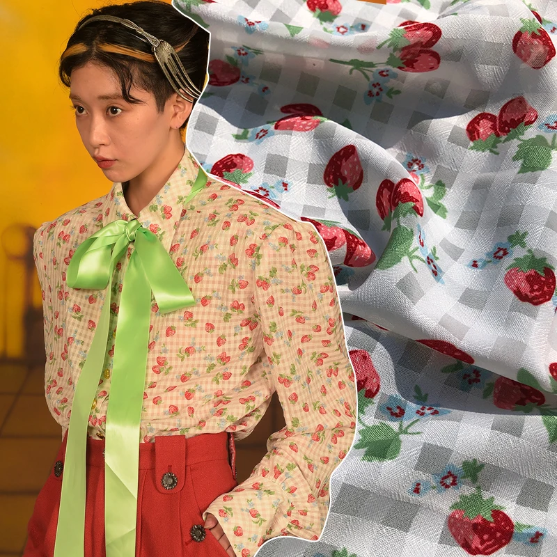 Ткань из полиэстера с принтом клубники ширина 145 см мягкая ткань для шитья