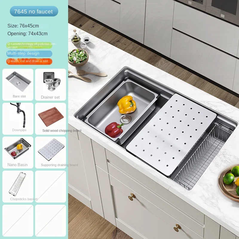 

Nano embossed sink 304 stainless steel kitchen sink integrated large single slot