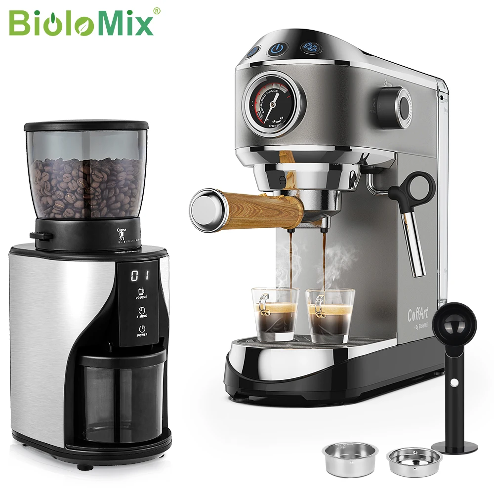 

BioloMix Coffee Machine 20 Bar Semi Automatic Powder,with Milk Steam Frother Wand,for Espresso,Cappuccino,Latte and Mocha