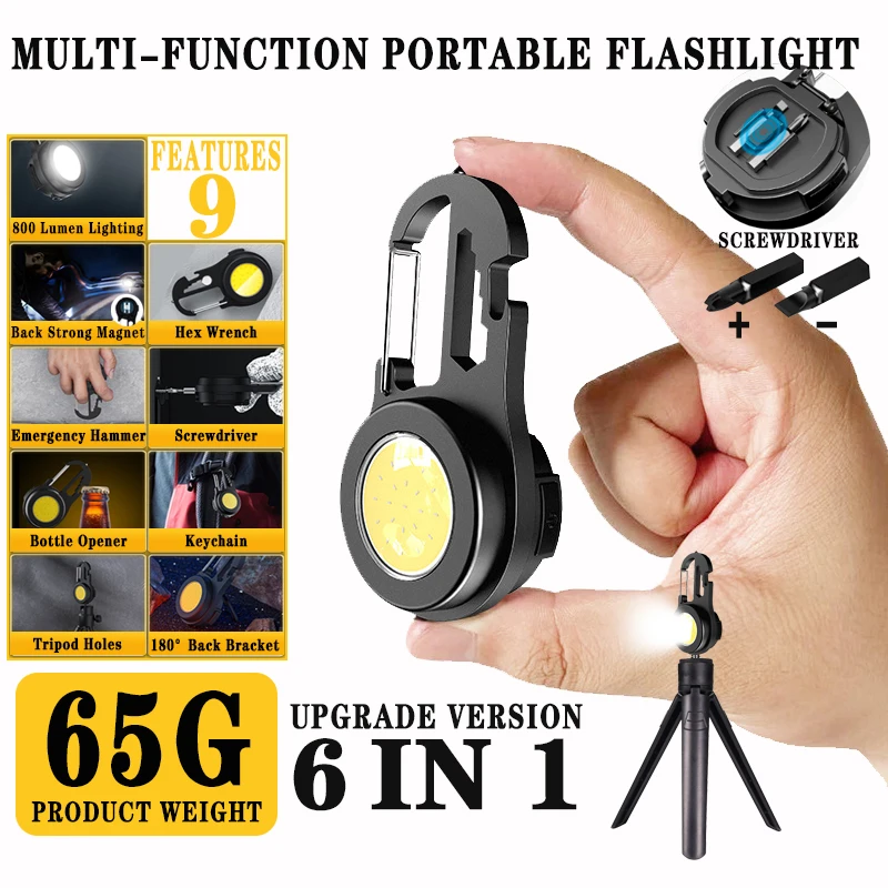 

Mini LED Flashlight USB Rechargeable Work Light Portable Pocket Flashlight Keychains For Outdoor Camping Small Light Corkscrew