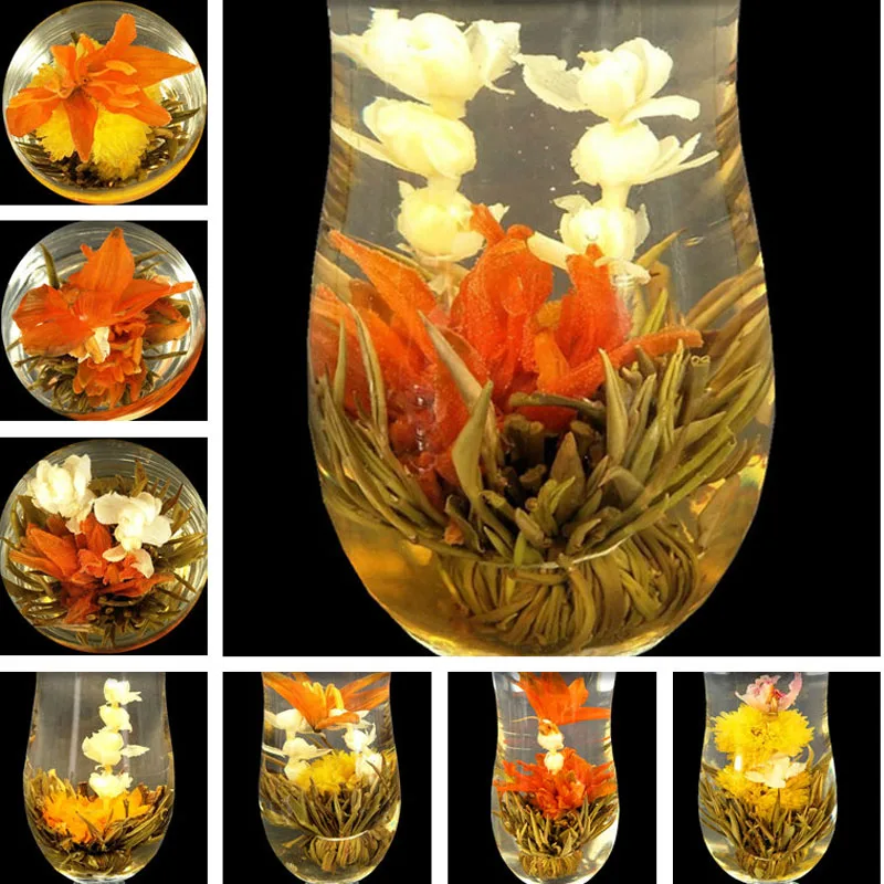 

16 Pieces Blooming 2022 Different Flower Handmade Flower Without Teapot Flowering pearls Flower Gift Packing No Tea Pot