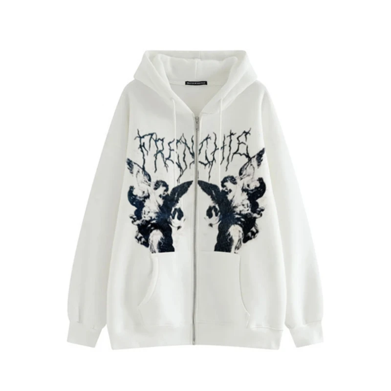 

Женский свитшот с длинным рукавом, повседневная однотонная свободная толстовка с капюшоном, на молнии, в винтажном Корейском стиле, Осень-з...