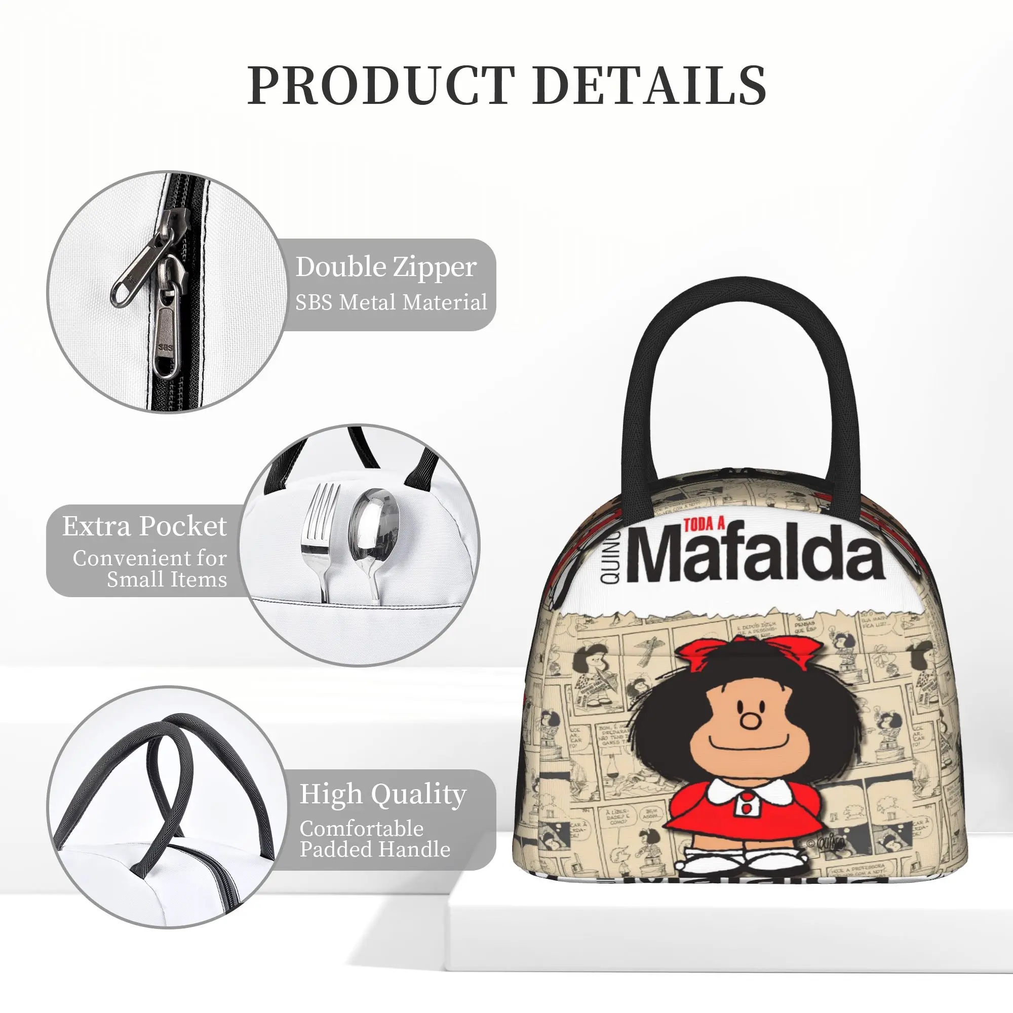 Фото Термосумка для обедов Mafalda Comic, многоразовая, с изоляцией, контейнер для еды, портативная сумка-тоут Kawaii Amine для мужчин, для работы и путешествий №5
