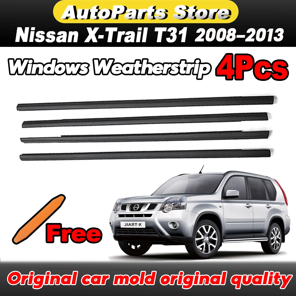 

4 шт. резиновое уплотнение наружных окон для Nissan X-Trail T31 2008-2013, уплотнители для оконного стекла 80821-1DA0A
