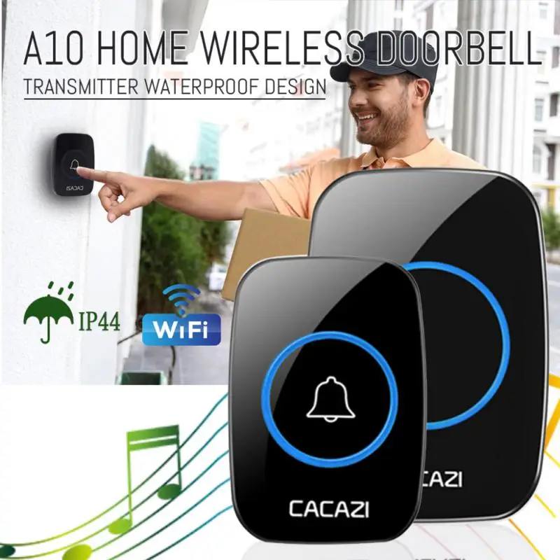 

CACAZI Smart Waterproof Wireless Doorbell LED Light Touch Button Home Security 60 Chimes Door Call Bell US EU UK Plug 300M Range