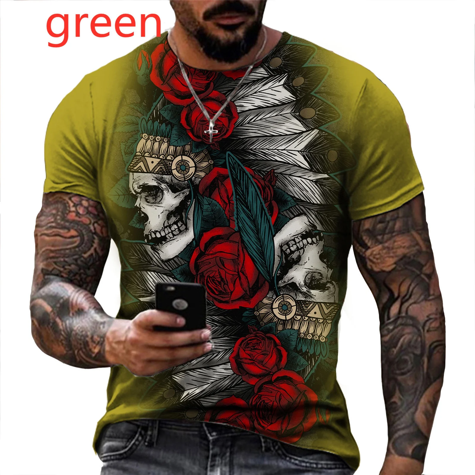 

Men's Fashion Skull Art 3D Printed T Shirt Short Sleeve Funny Gothic Rock Punk Tee Tops