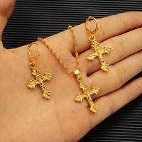 gold cross necklace earring set women party gift dubai jewelry sets wedding bridal party gift charms girls kid jewelry