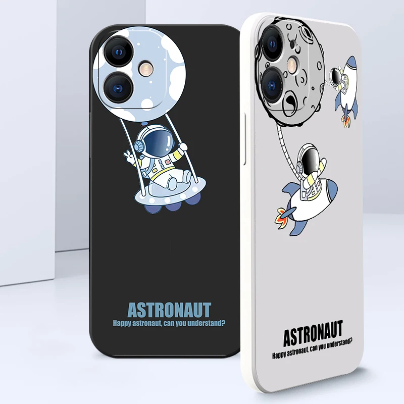 

Liquid Silicone Phone Cases For iPhone 11 12 13 Pro Mini Max 6 6s 7 8 Plus SE 2020 XR X XS Max Creative Astronaut Funda Coque