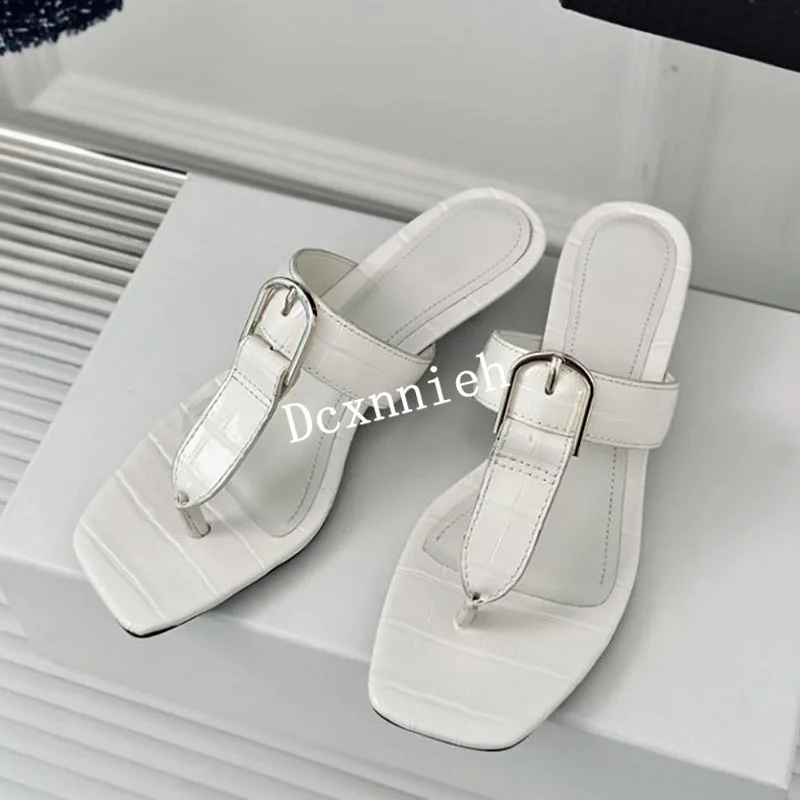 Весенне-летние тапочки из натуральной кожи с квадратным разделенным носком