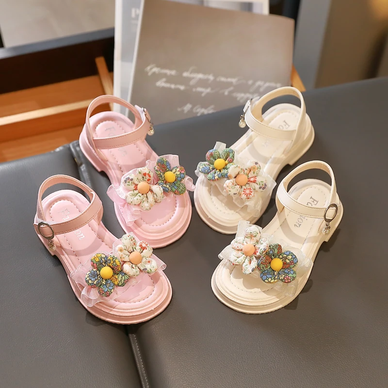 

Child Flowers Lovely Girls Sweet Party Sandals for Wedding 2023 New Summer Casual Versatile Kids Fashion Anti-skid Princess Shoe