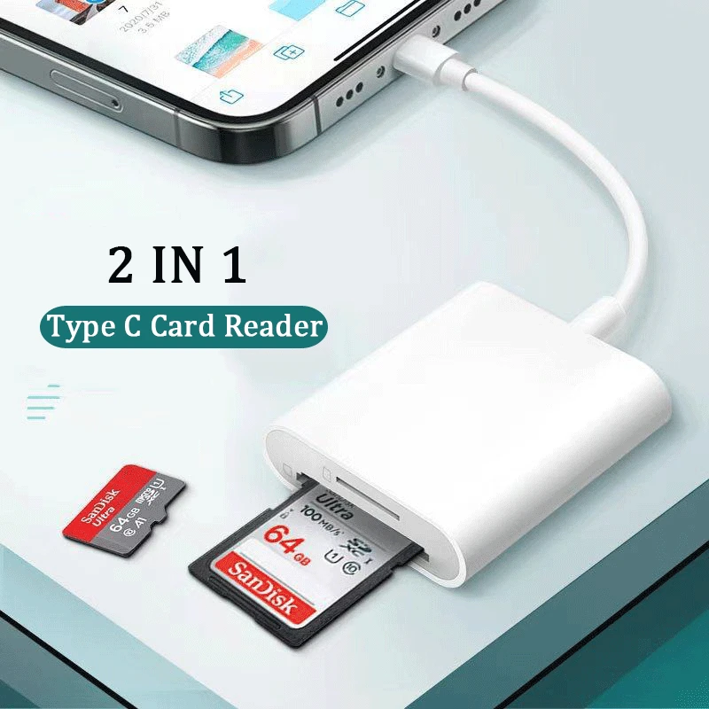 

2 in 1 SD/TF Card Reader Type C 8pin Reader Connectors Mobile Phone Mini Adapter USB OTG Adapter for Macbook Samsung Xiaomi