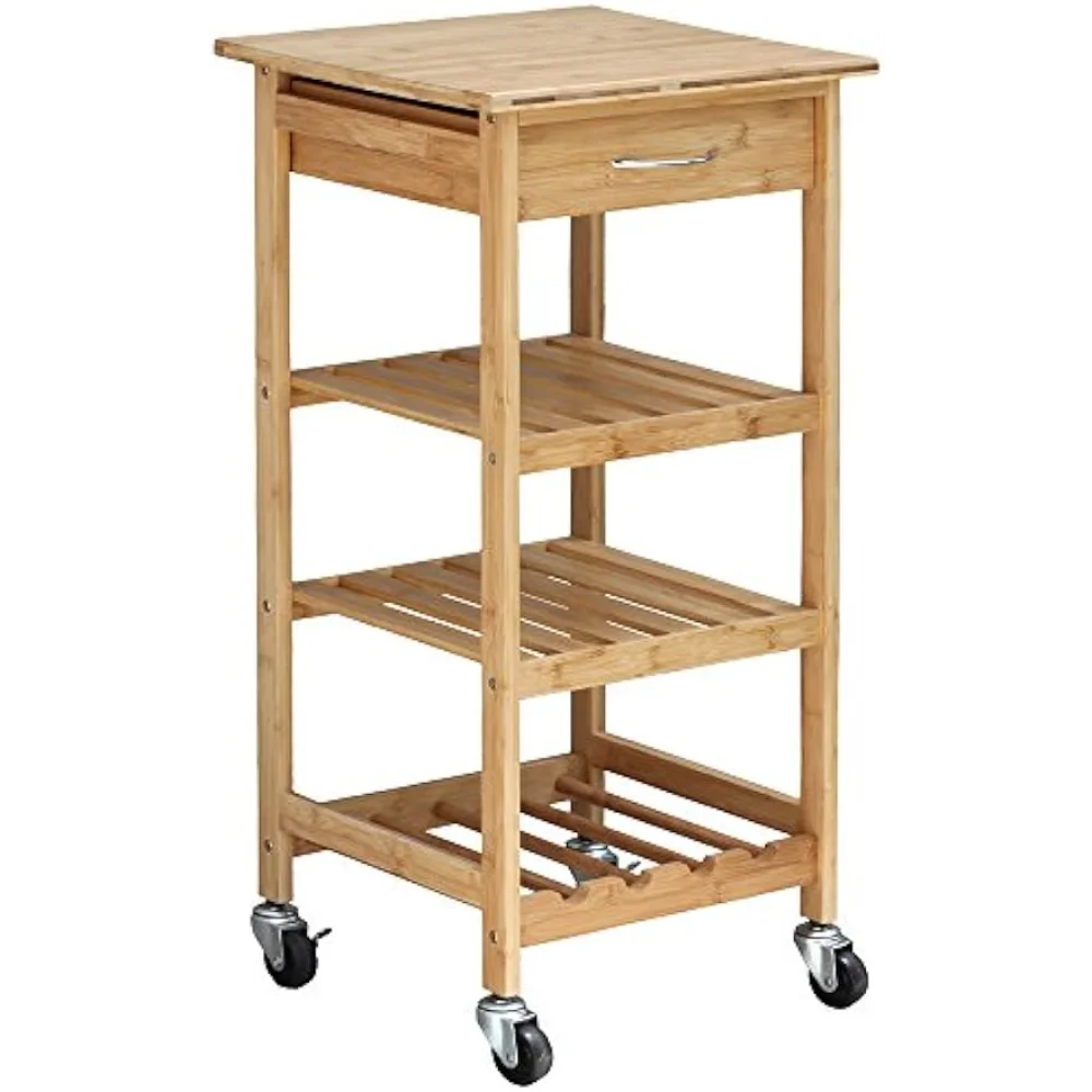 Oceanstar Design Group Bamboo Kitchen Trolley, Natural rolling storage cart