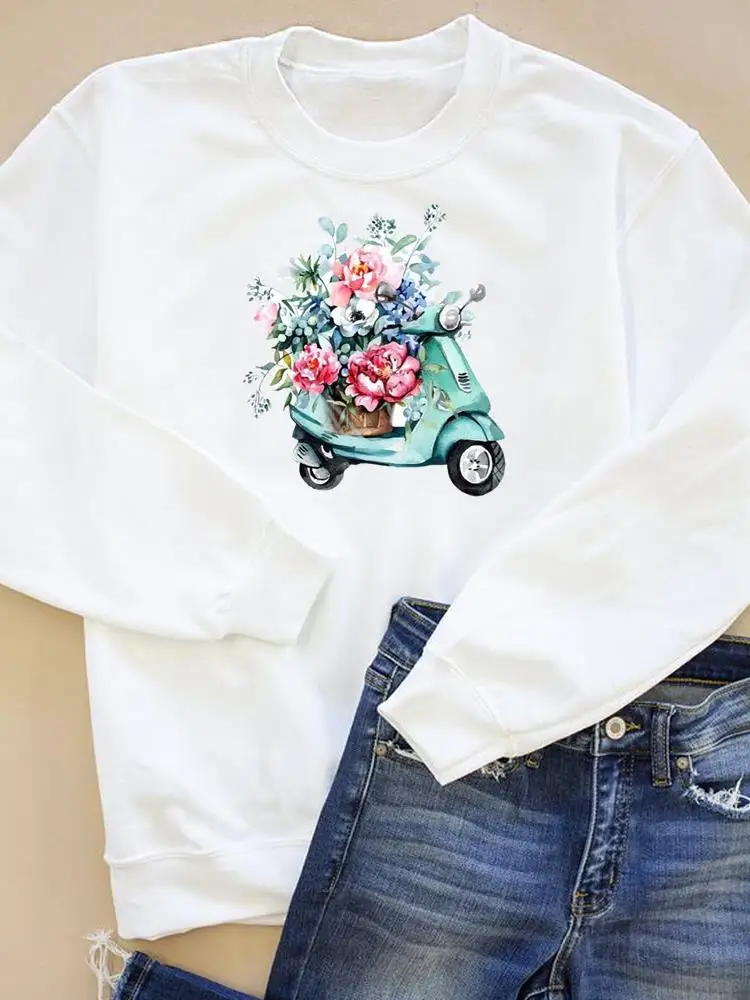 

Женский свитшот с цветочным принтом, осенне-весенняя одежда