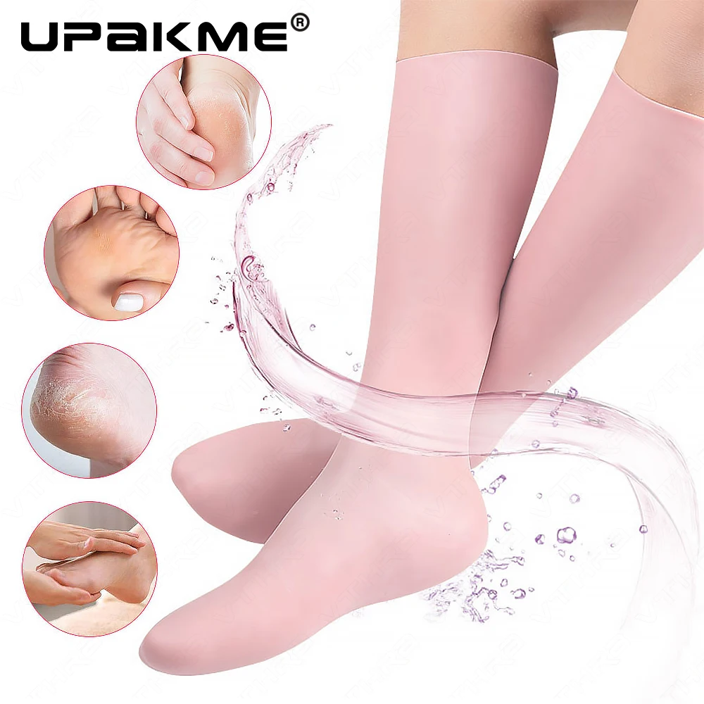 

1Pair Feet Long Care Socks Sebs Moisturizing Silicone Gel Socks Foot Skin Care Exfoliate Protectors Anti Cracking Spa Elasticity