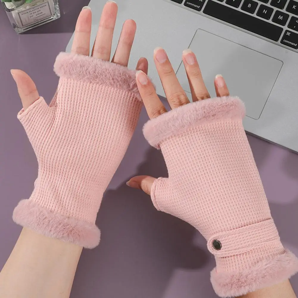 

Cold-proof Gloves Cozy Windproof Half Finger Gloves With Touch Screen Plush Lining For Warmth Anti-slip Grip Ideal For Cycling