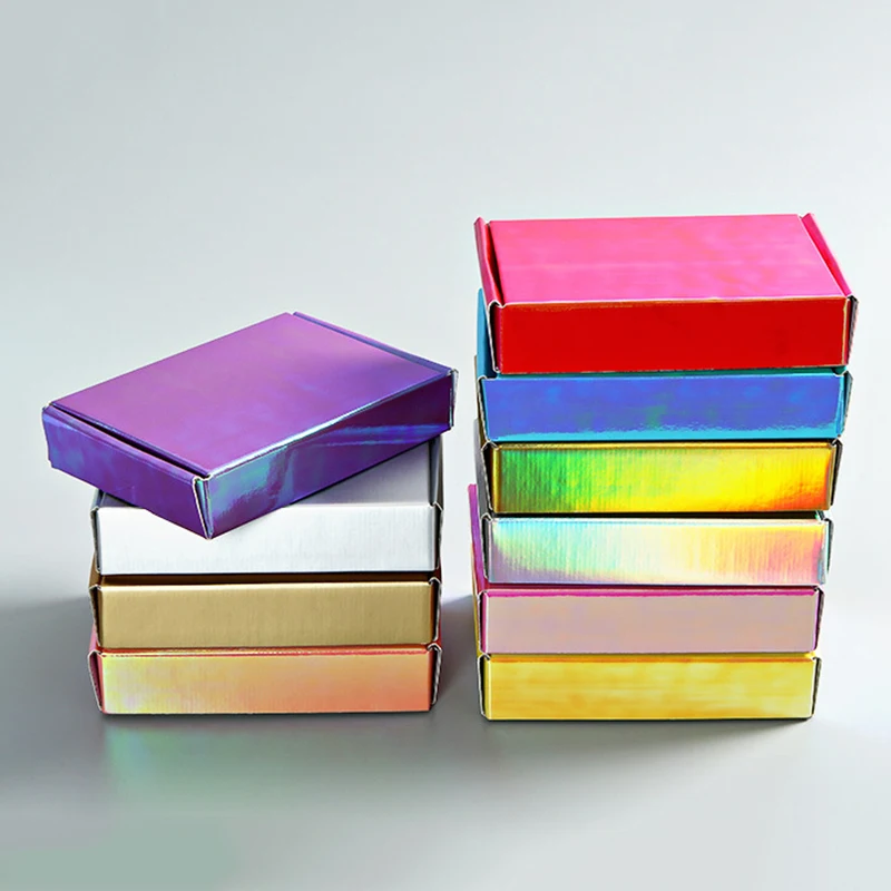 

10Pcs/Lot Laser Carton Box Rainbow Color Gift Box Thicken Corrugated Carton Boxes Holiday Party Gift Packaging Box 3 Sizes