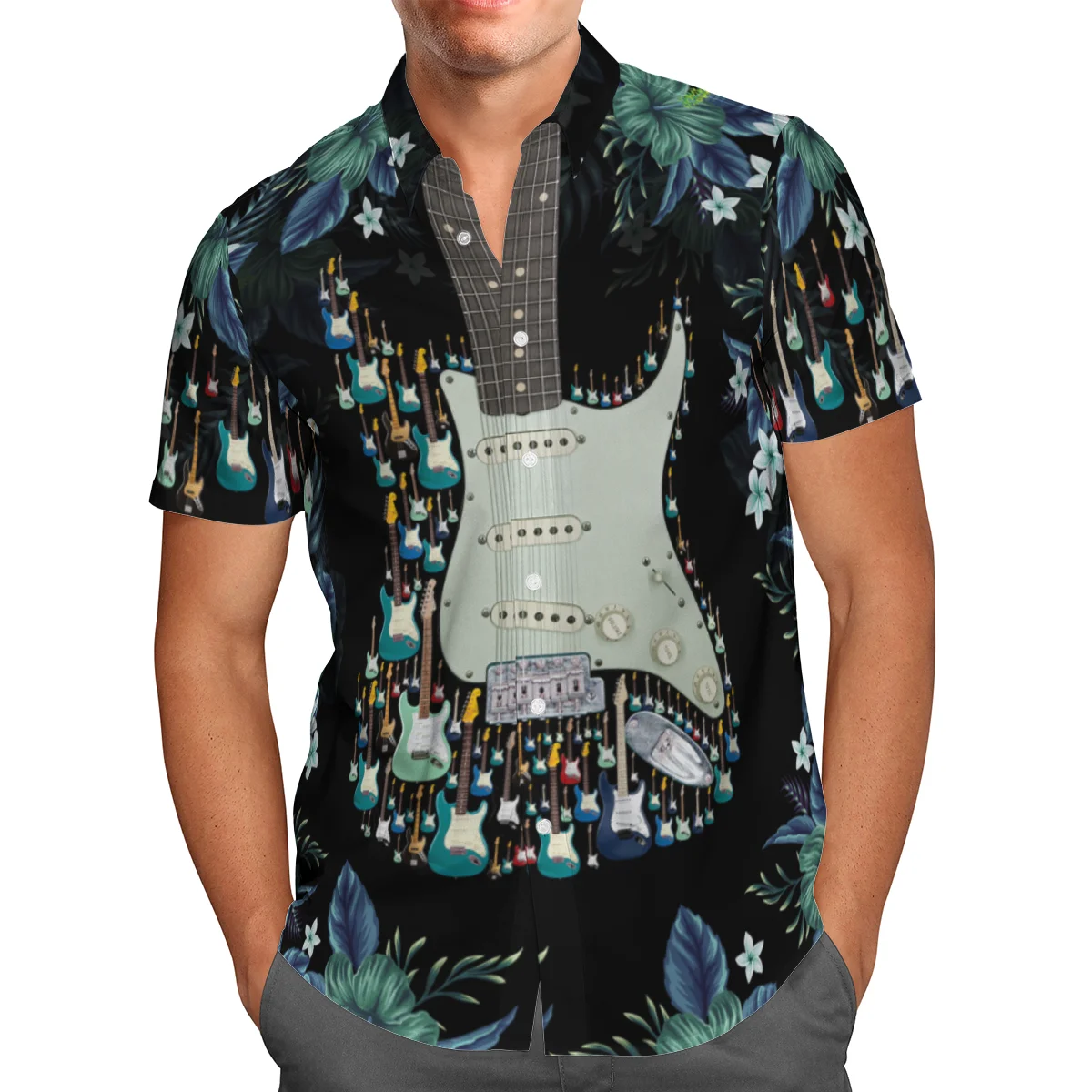 Hawaiian 3D Rock Guitar Man Shirt, Fashion short sleeve shirt, Hip hop, Plus size, Man -88
