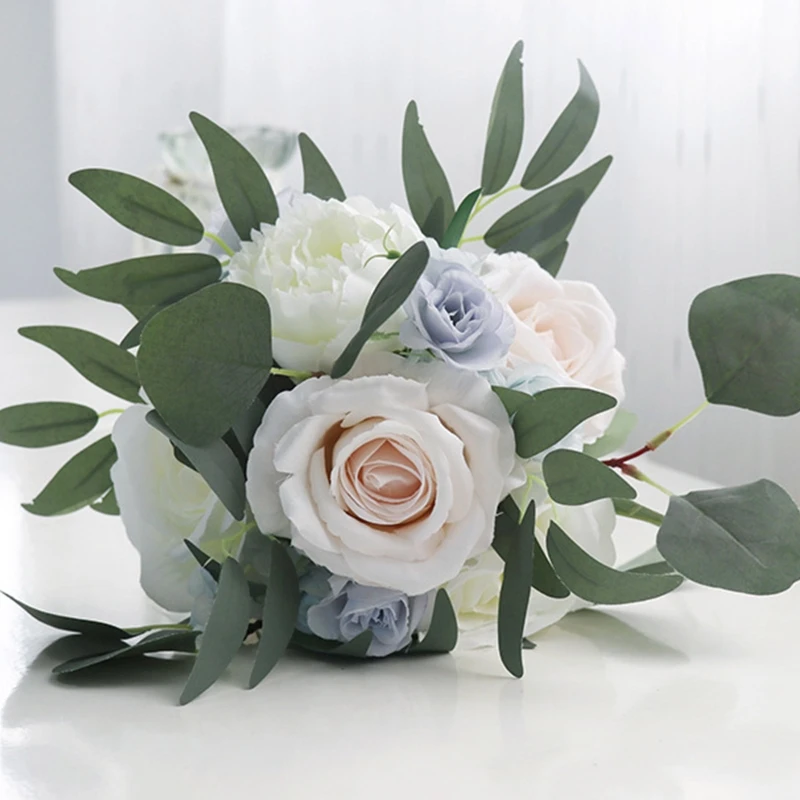 

Искусственный букет цветов, белые и синие искусственные шелковые искусственные цветы для свадебной вечеринки, реквизит для фотосъемки нев...