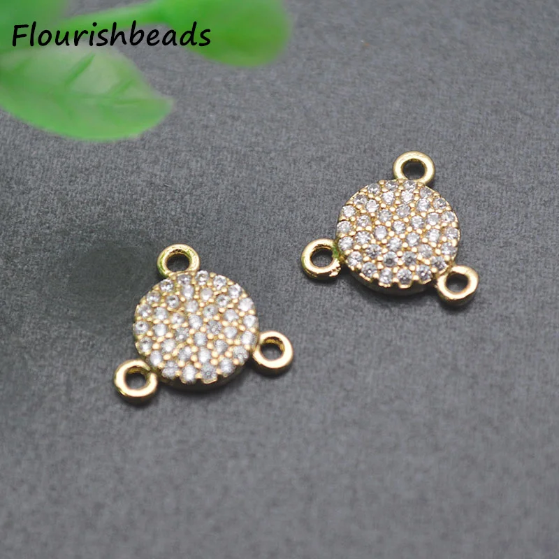 Fashion Design Nickel Free Anti Rust  Gold Plated CZ Pave Round Three Connectors Charms for Diy Jewelry Making 10pcs