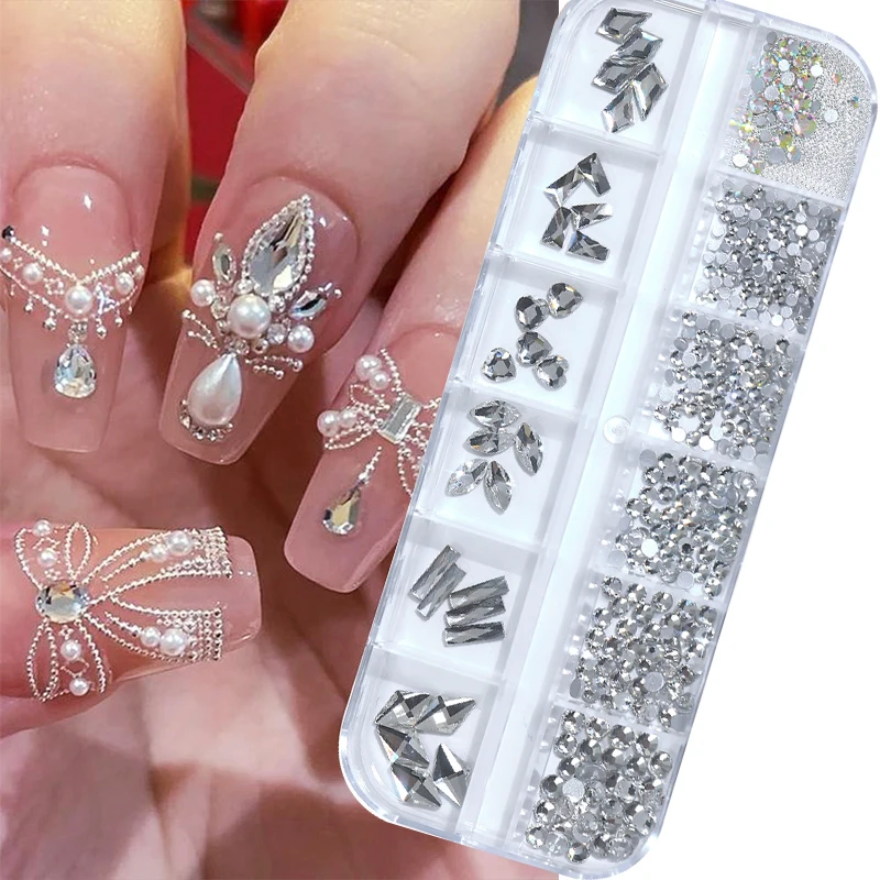 12 ячеек разные формы ногтей Ранняя Аврора плоская задняя часть кристалл AB