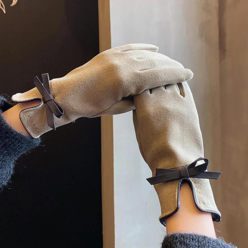 

Female Touch Screen Gloves Solid Color Korean Thickening Gloves Mittens Cold Protection Keep Warm Elegant Lady Glove