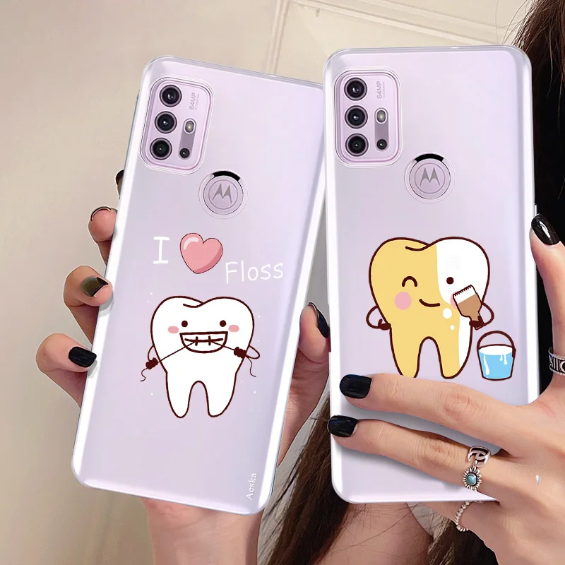 

Cute Dentist Case for Moto G8 G9 E7 Power Plus Play G10 G20 G30 G60S G22 4G Transparent Cover for Motorola G7 G31 G41 G51 Fundas