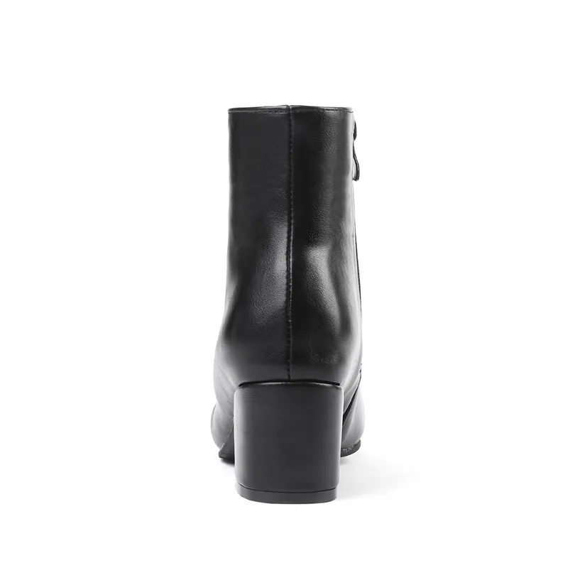 Plus Size Winter Women Ankle Boots 6cm High Square Heels Black Silver PU Casual Office Lady Zipper Plush Pointed Toe Short Boots