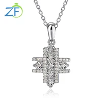 gz zongfa 100 925 sterling silver diamond necklace for women 0 2ct diamond small cross pendant rhodium plated fine jewelry