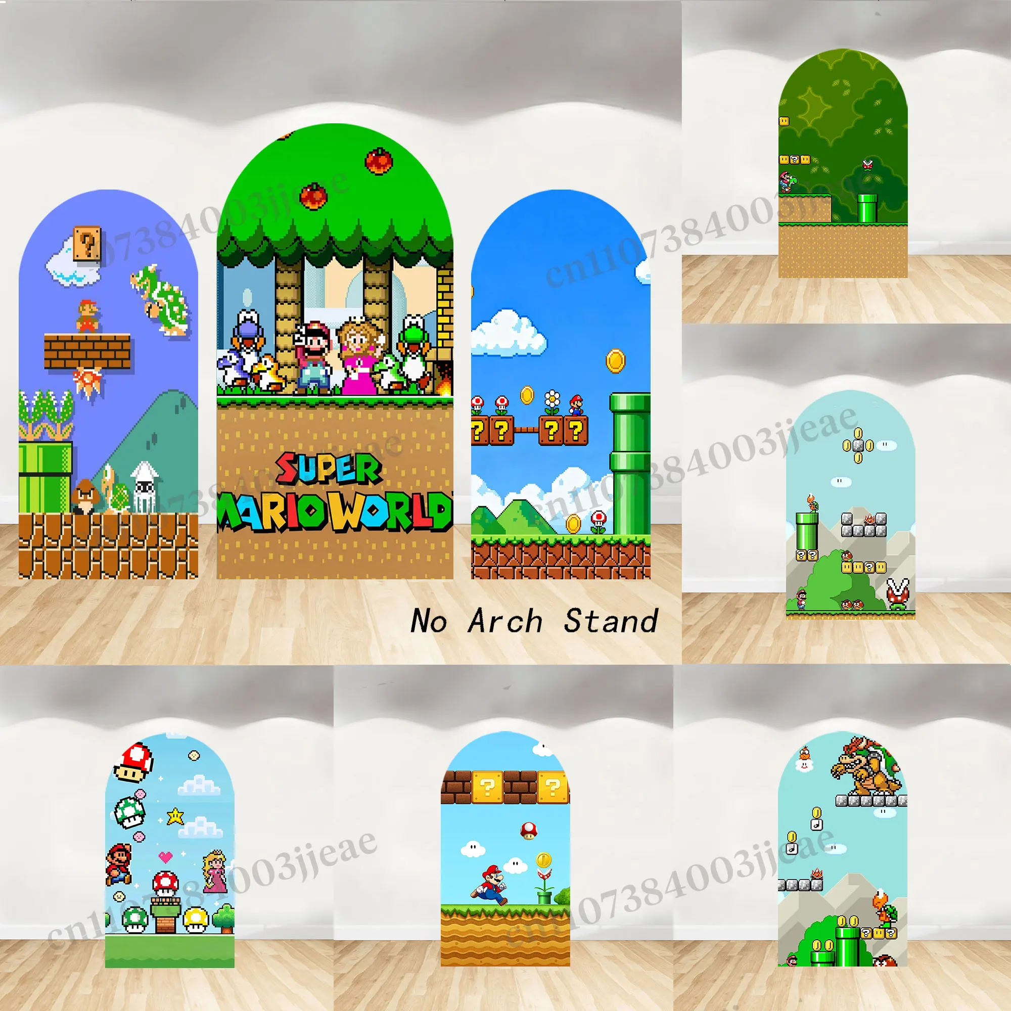 Фото Фон-арка в стиле Super Mario World для первого дня рождения мальчика, декор в стиле пиксель-арт, реквизит для фотосессии на детский праздник №1