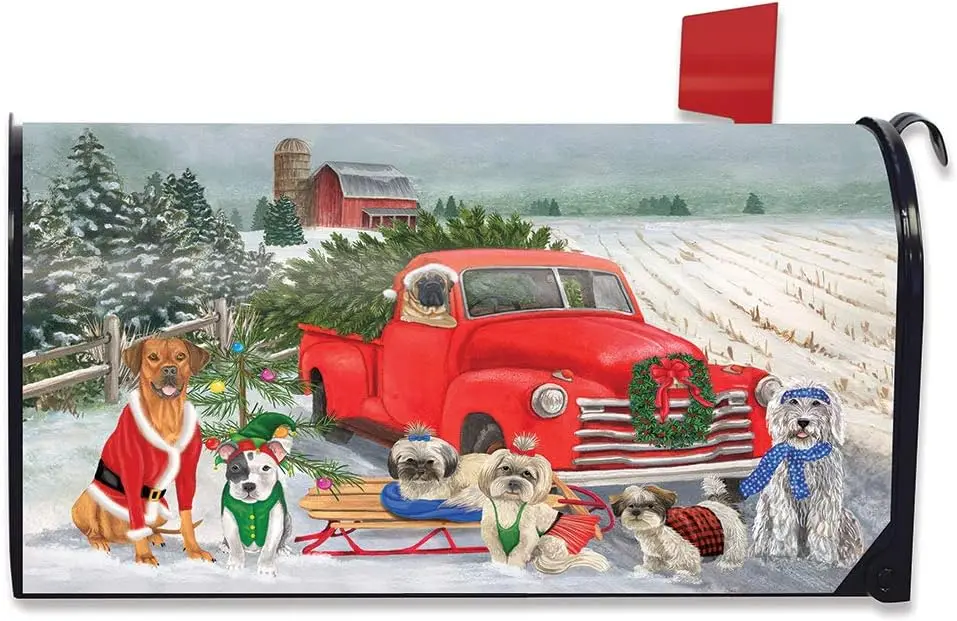 

Праздничный Рождественский Магнитный чехол для почтового ящика с изображением собак, пикапа, грузовика, стандартный юмор