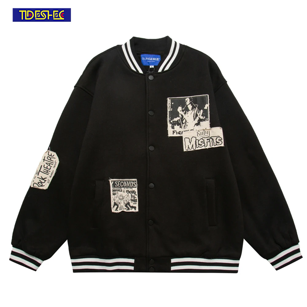 

Baseball Bomber Jacket Streetwear Hip Hop Embroidery Patchwork Patch Varsity Jackets Harajuku Men Rock Goth Casual College Coats