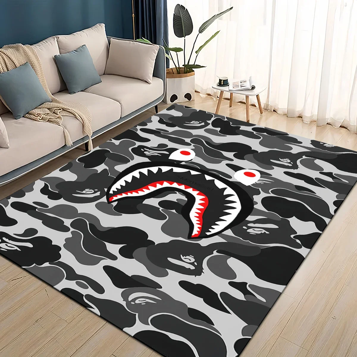 Фото Новый стиль 2025: Ковер B-BAPE с мультяшным рисунком для гостиной, спальни, домашнего декора, детский игровой коврик, нескользящий, для дивана, придверный коврик №2