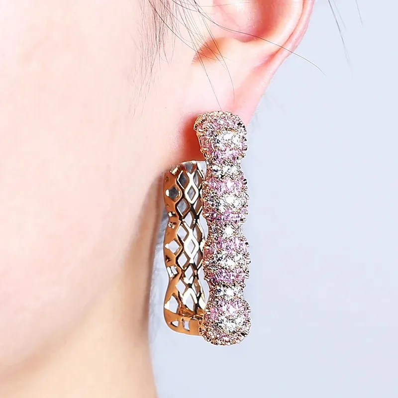 Dongdaemun Fashionable Earrings New Arrival Korean Style Zirconia Stud with Micro-Paved Large Hoop